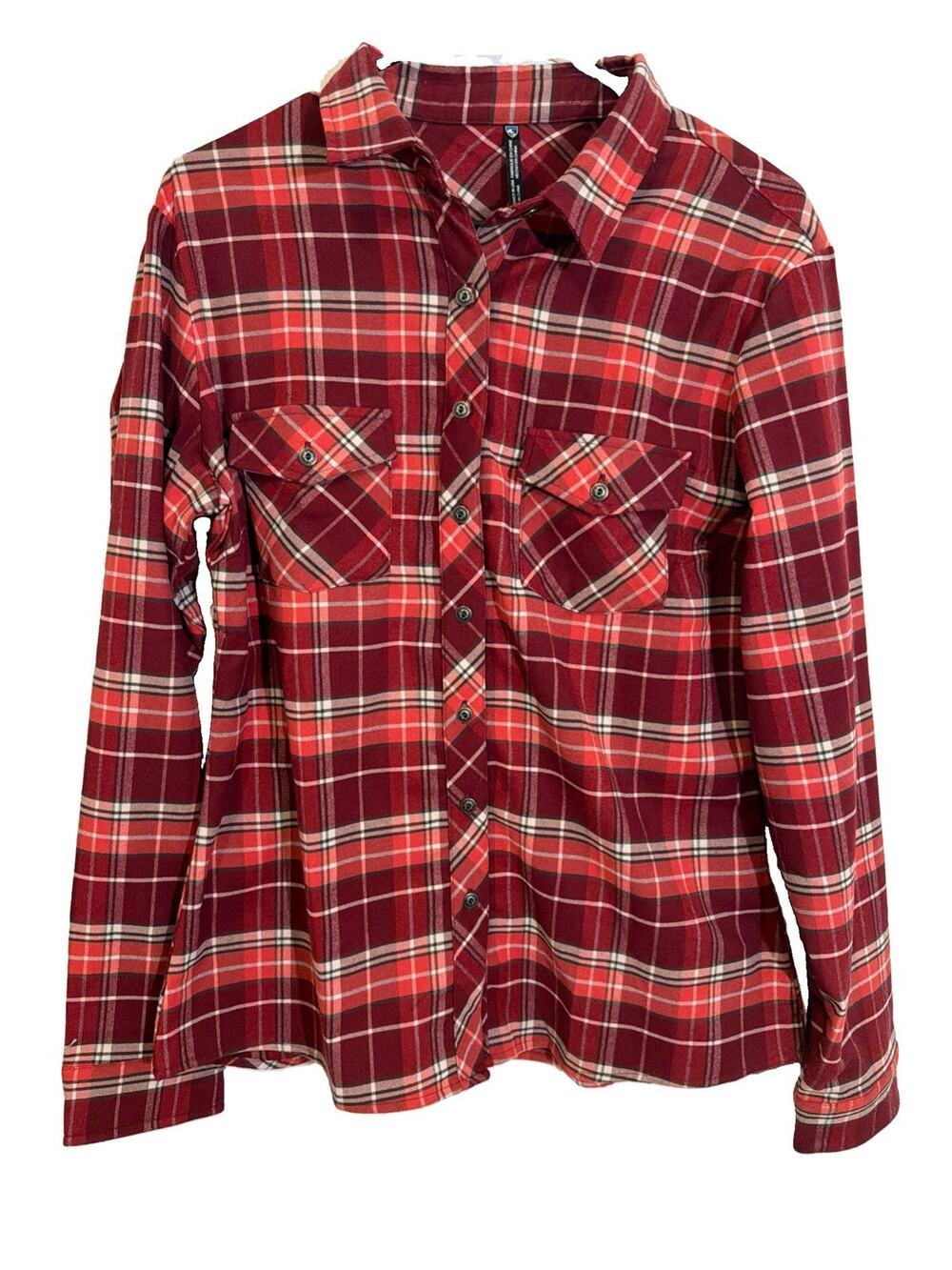 Kuhl Plaid Flannel Shirt Womens Large Red Long Sleeve Button Front Western